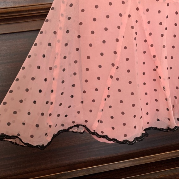 Ice Vintage Pink and Black Polka-Dot Flouncy Silk Skirt, Size 8 - Picture 3 of 10